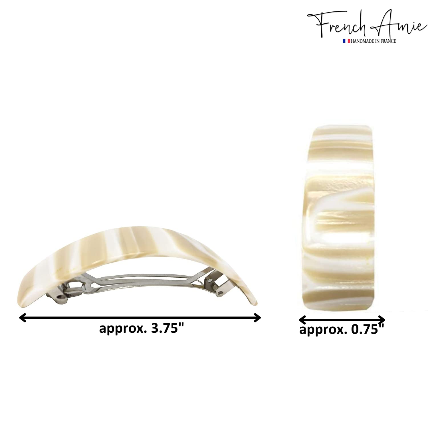 French Amie Curved Large 3 ¾” Handmade Celluloid Volume Hair Barrette for Women