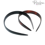 Parcelona French Wide Shell and Black Celluloid Hair Headbands for Women(2 Pcs)