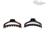 Parcelona French Slim Small Shell & Black Set of 2 Celluloid Jaw Hair Clips