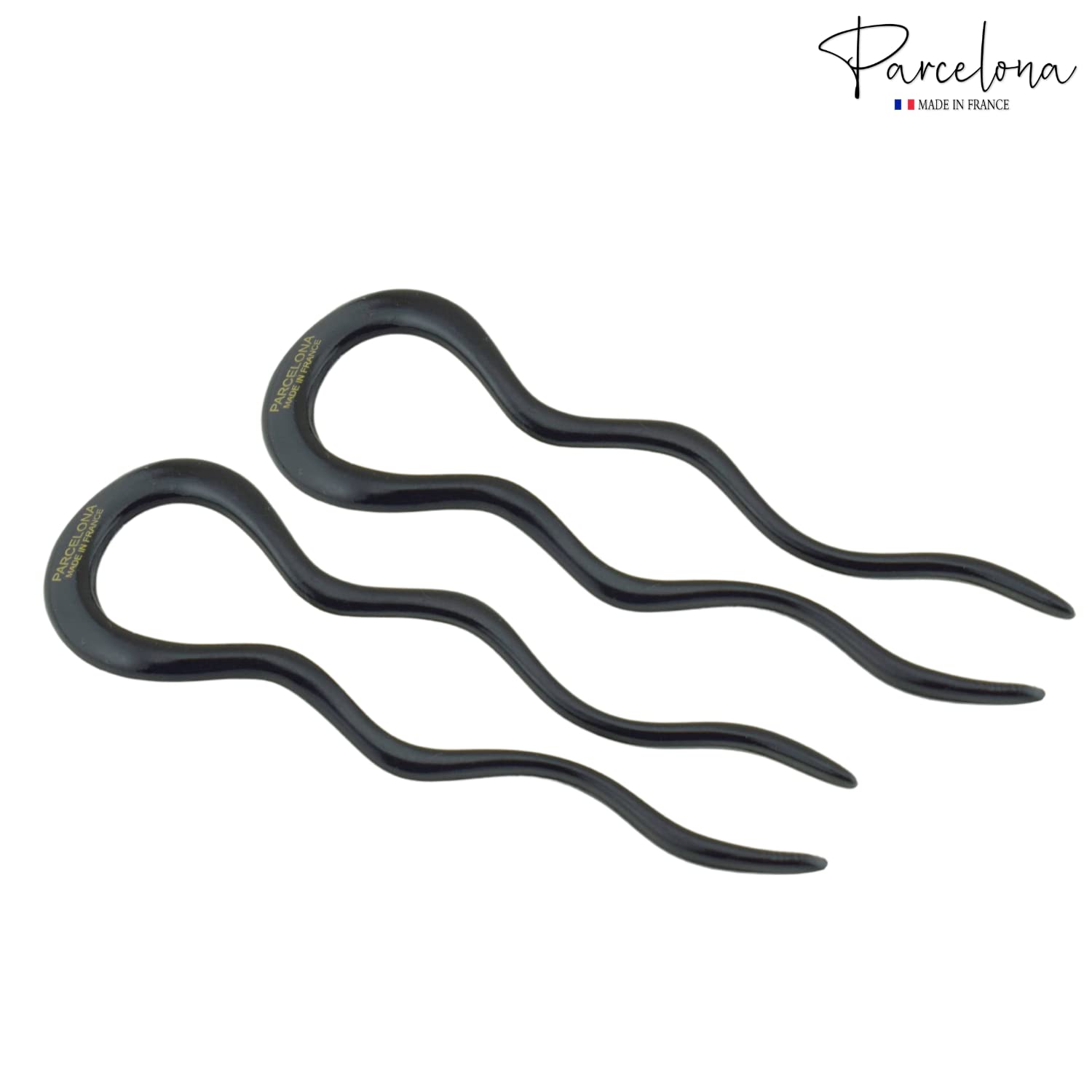 Parcelona French Black 4 Inch Large 2 Pins Wavy Crink U Shaped Hair Pin