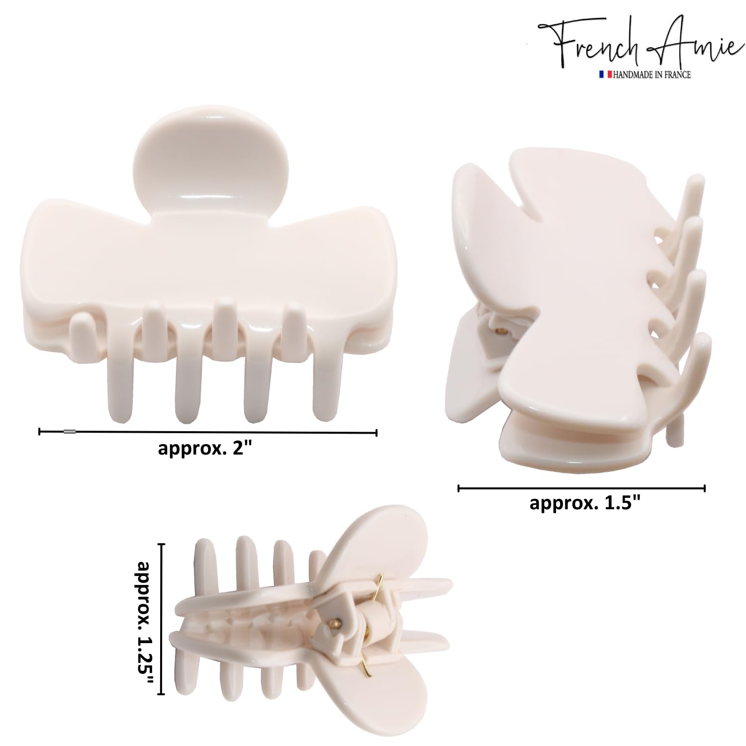 French Amie Grace Small 2” Cellulose Handmade Flexible Hair Claw for Thin Hair