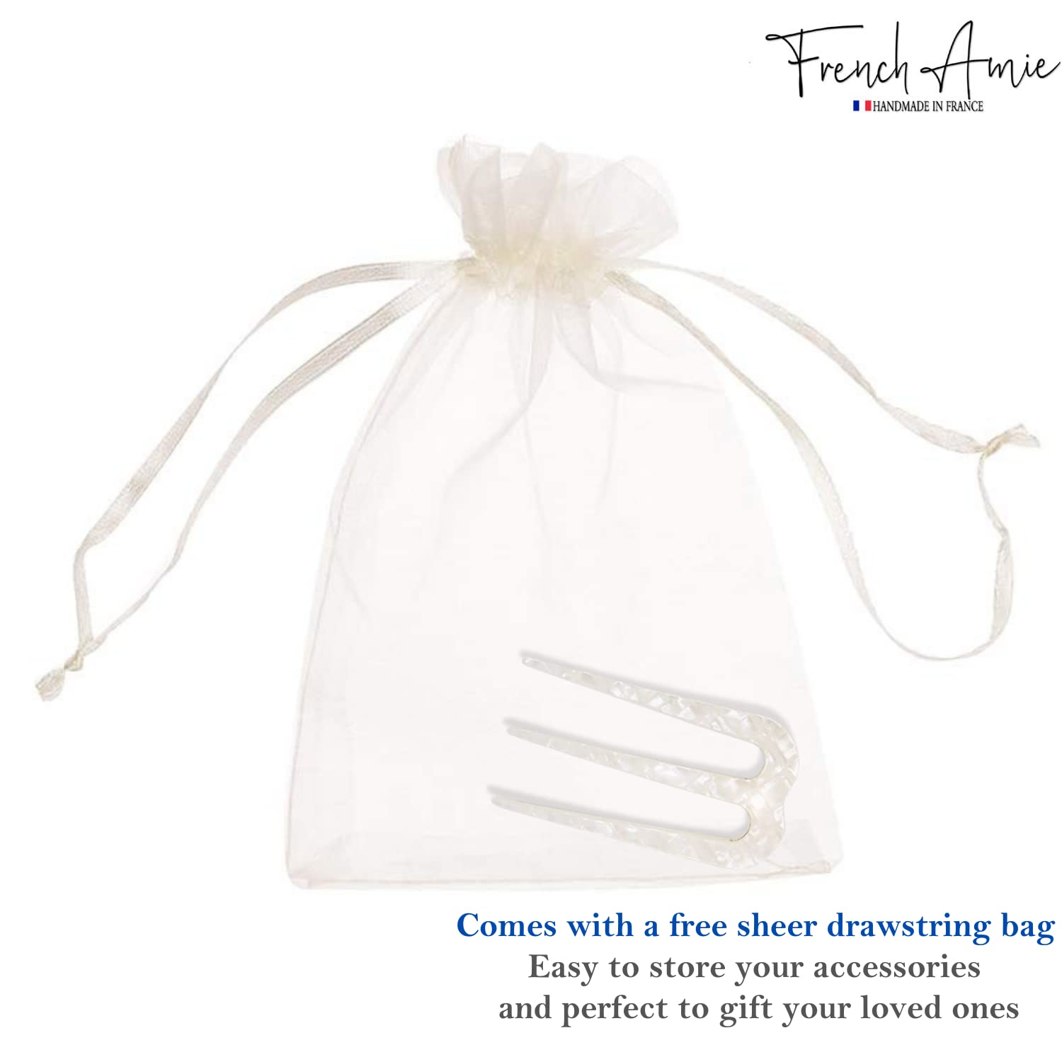 French Amie Tri Prongs 3" Medium Handmade Cellulose Bun Holder Women Hair Pin
