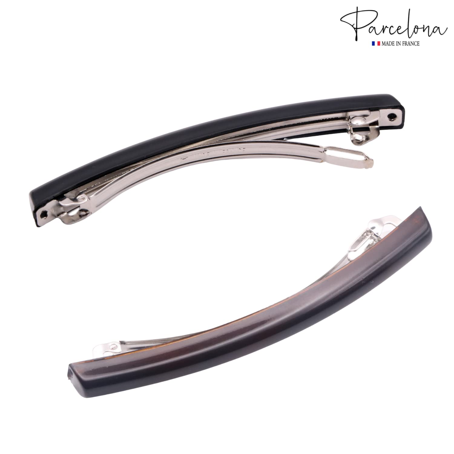 Parcelona French Long Narrow Large Automatic Cellulose Hair Barrette Set of 2