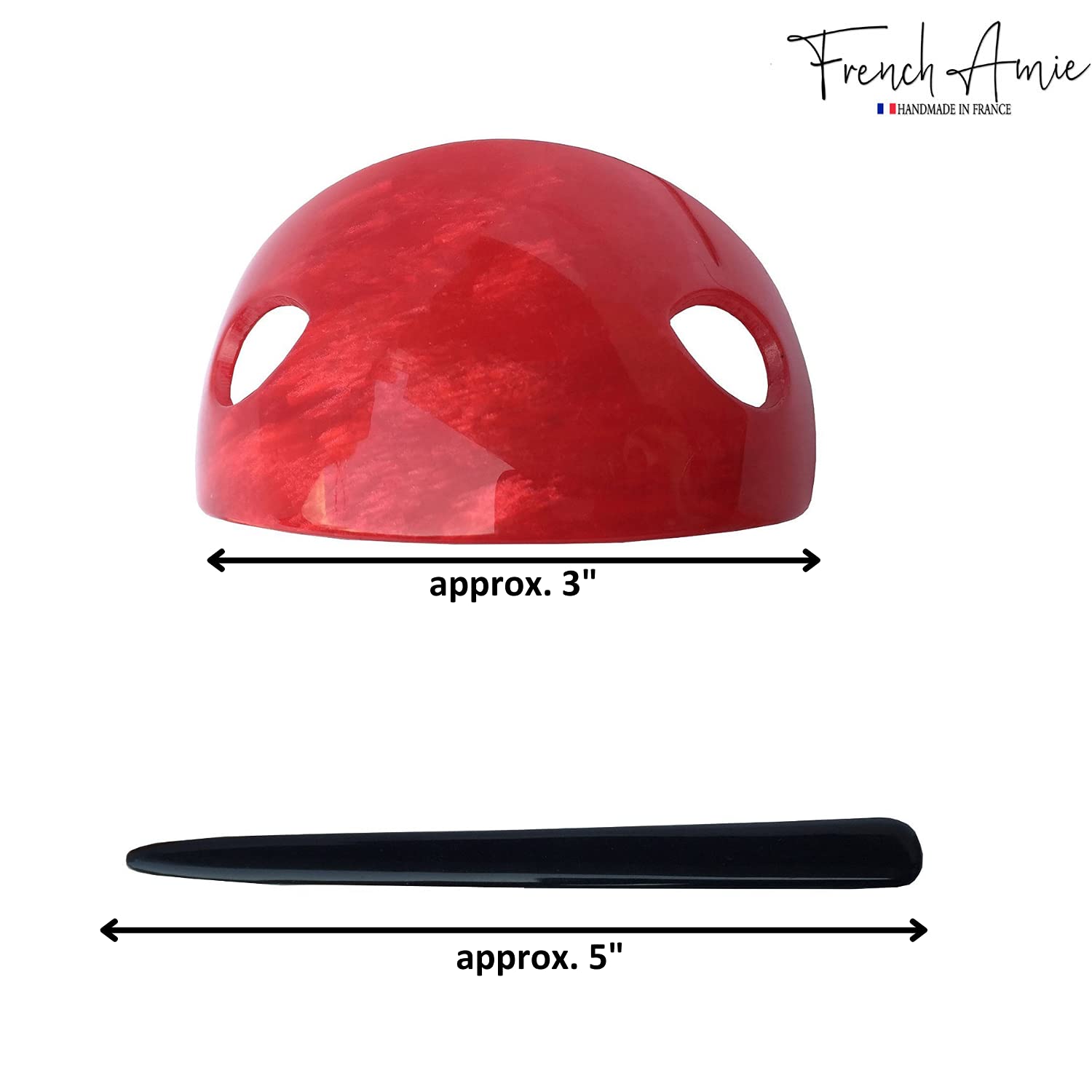 French Amie Oval Arch Handmade Celluloid Hair Bun Cover with Stick for Women
