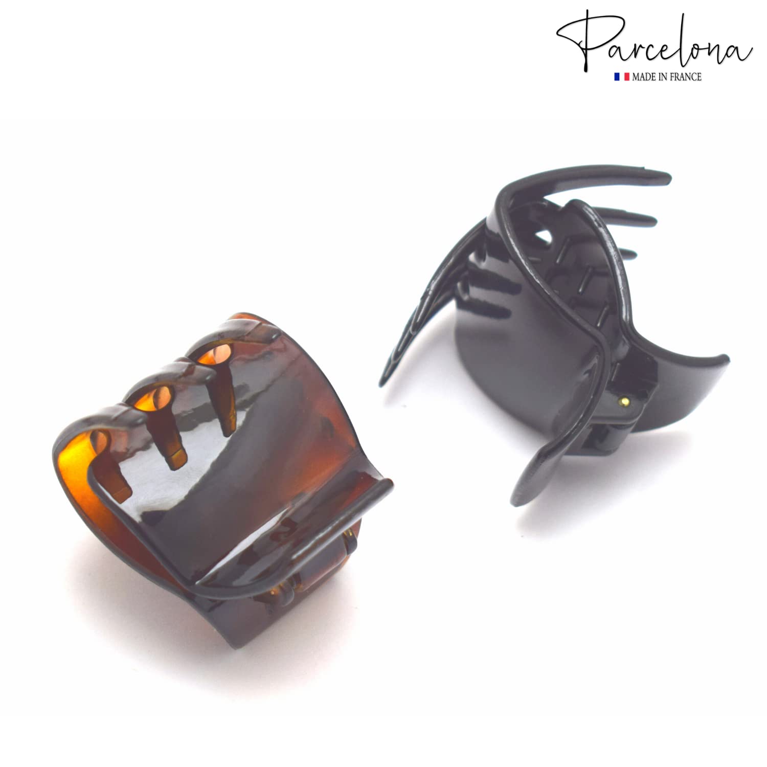 Parcelona French Neo Small Black N Shell Covered Spring Cellulose Hair Claw Clip
