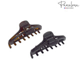 Parcelona French Slim Small Shell & Black Set of 2 Celluloid Jaw Hair Clips