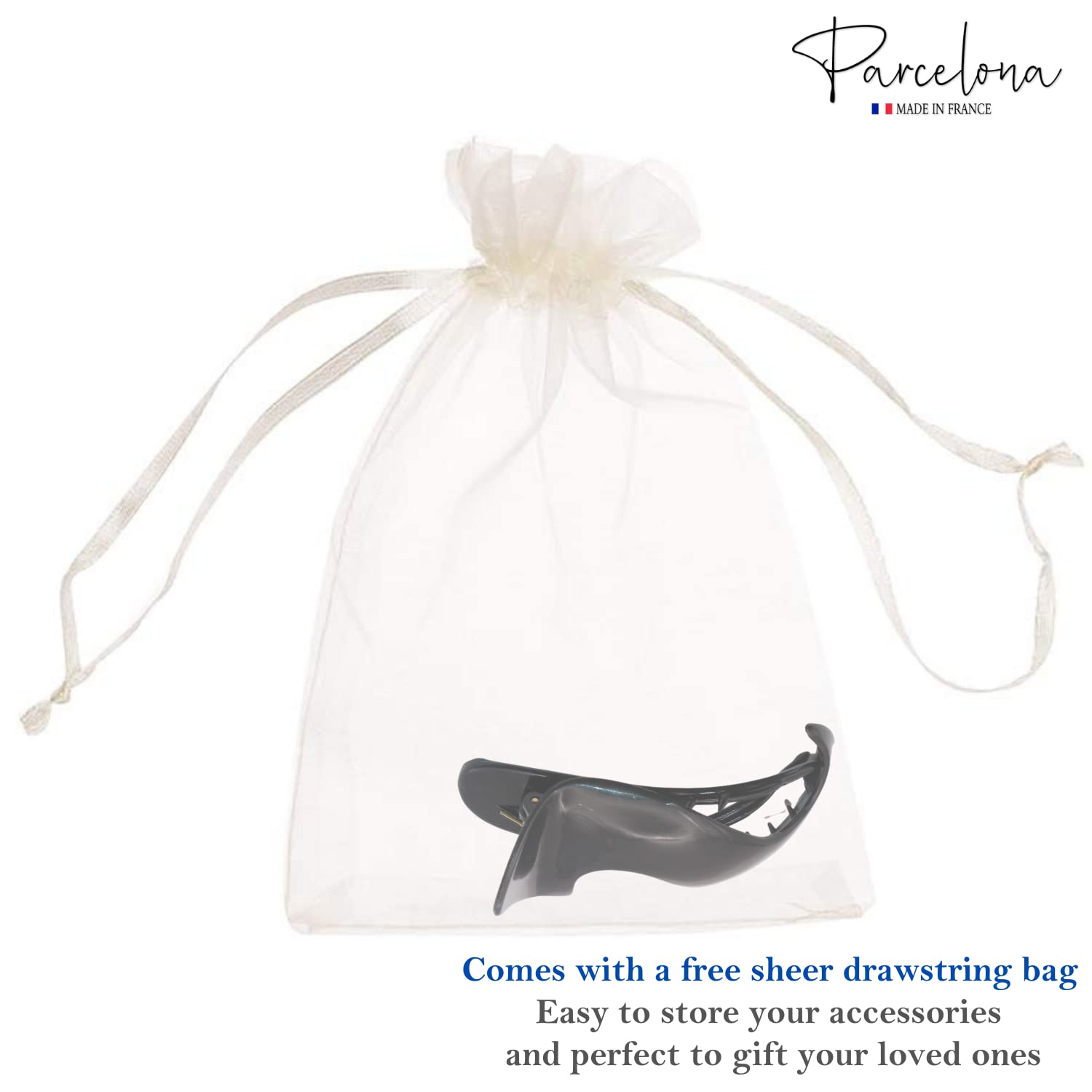 Parcelona French Medium Crochet Cellulose Black Hair Side Slider Claw Clip