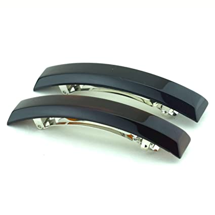 Parcelona French Bar Volume Large Shell N Black Celluloid Hair Barrettes(2 Pcs)