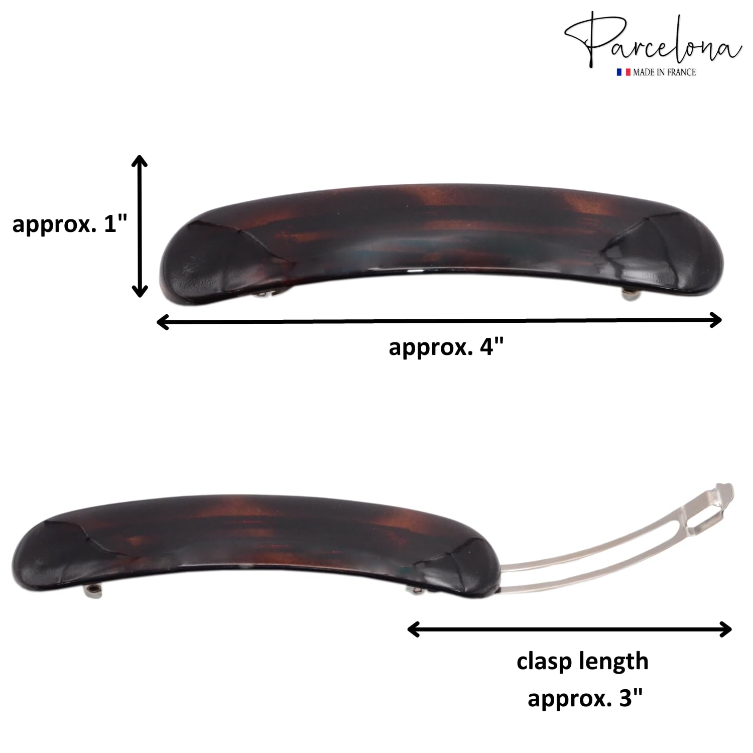Parcelona French Elegant Duo 4" Shell and Black Cellulose 2 Pcs Hair Barrettes