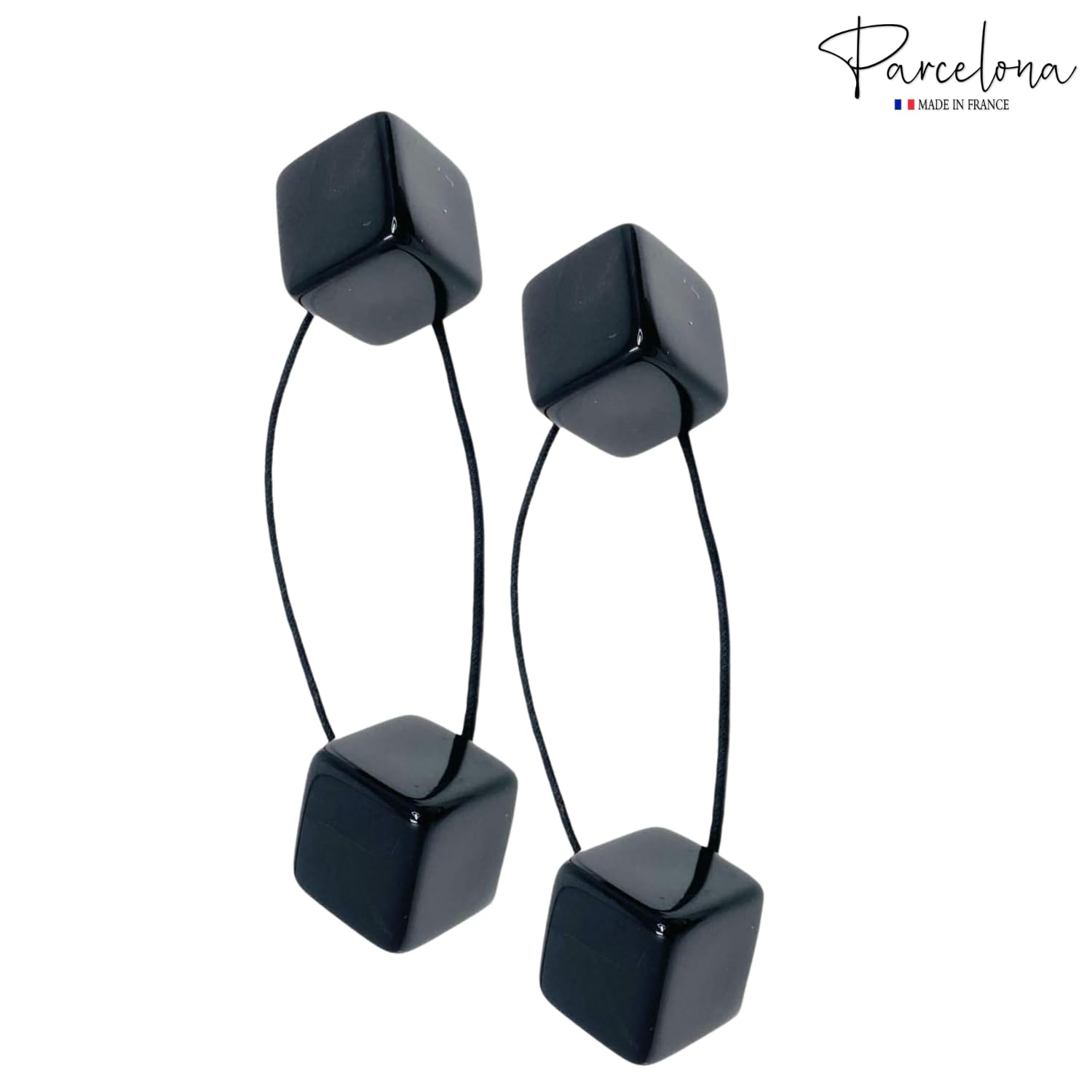 Parcelona French Twin Cube Small Cellulose Acetate Elastic Hair Ties (2 Pcs)