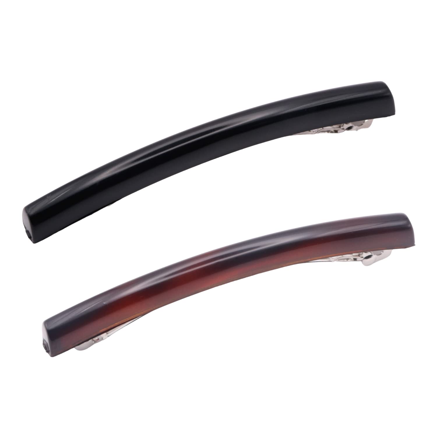 Parcelona French Long Narrow Large Automatic Cellulose Hair Barrette Set of 2