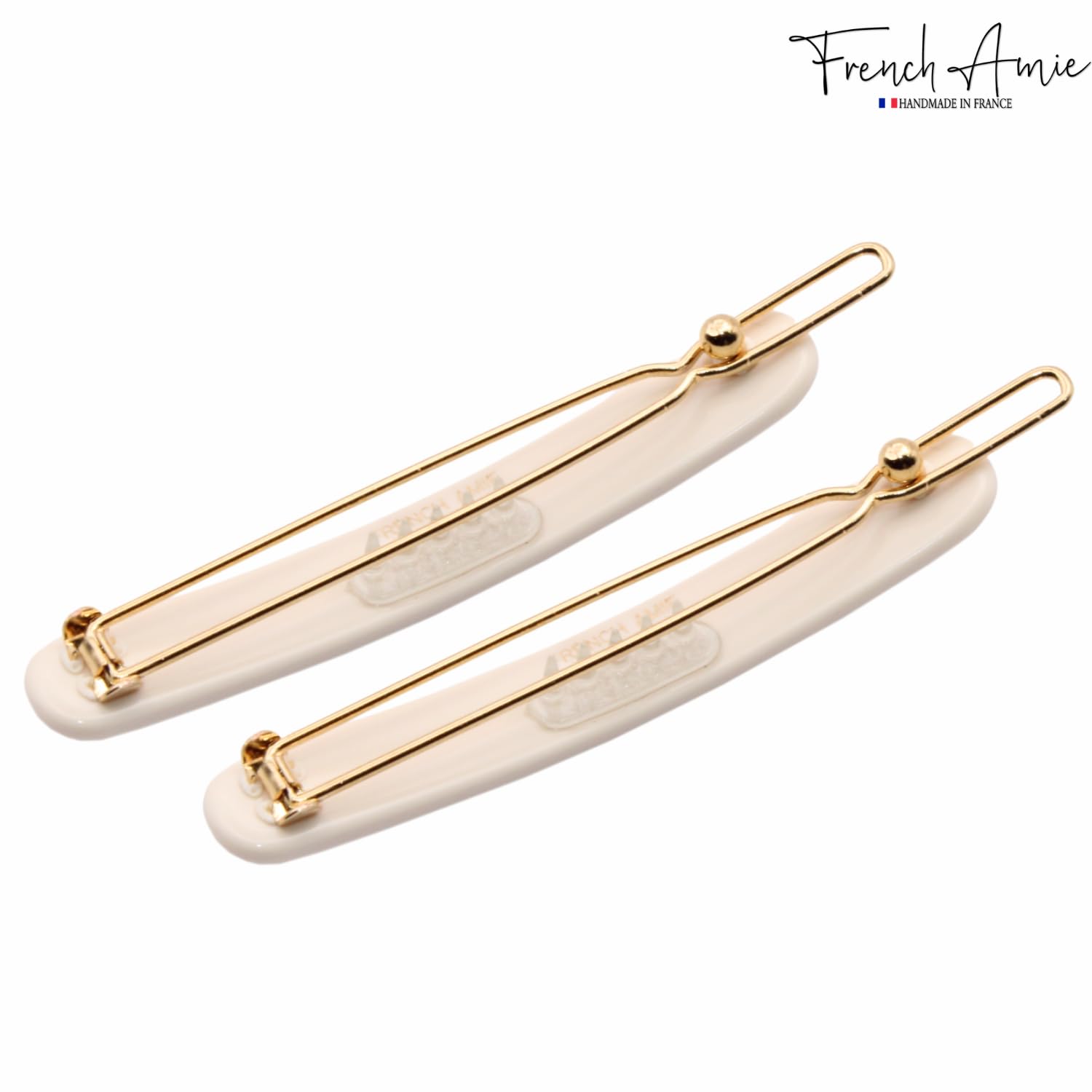 French Amie Rounded Oblong Small 2.5" Tige Boule Metal Clasp Hair Barrettes