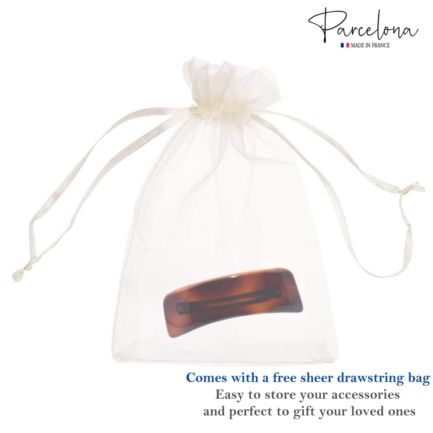 Parcelona French Curved Rectangle Shell Small Cellulose Hair Barrette for Women