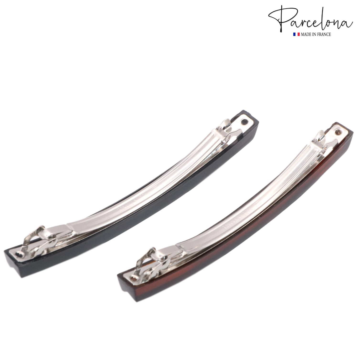 Parcelona French Sleek Groove Shell and Black Large Cellulose Hair Clips(2 Pcs)