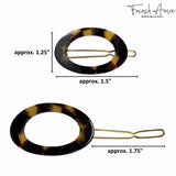 French Amie Oval Hoop Small 1 1/4” Celluloid Handmade Hair Barrette Clips(2 Pcs)