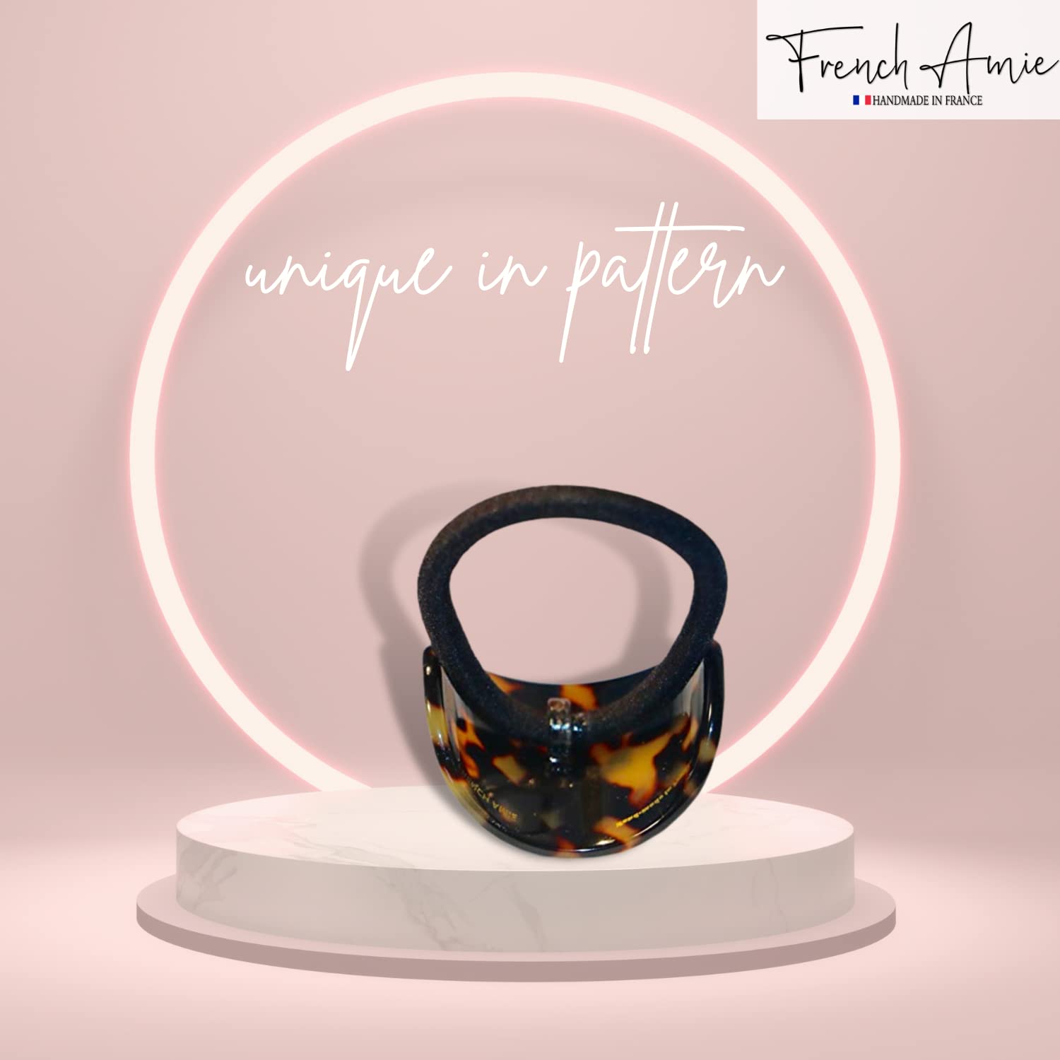 French Amie Curve Oval Cellulose Handmade Ponytail Elastic Hair Tie for Women