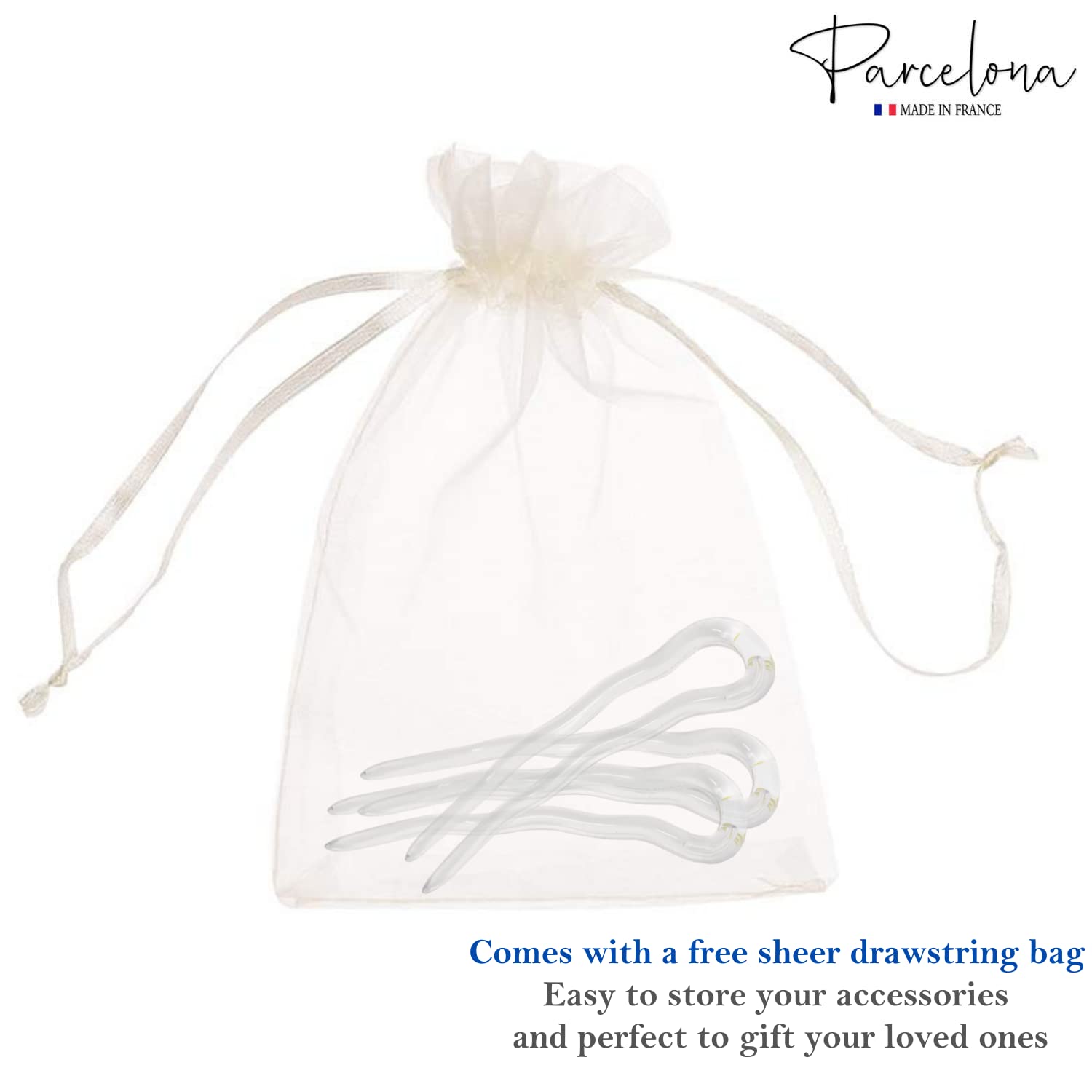 Parcelona French Mystic Large 3" Cellulose Chignon U Shaped Hair Pins(Set of 3)