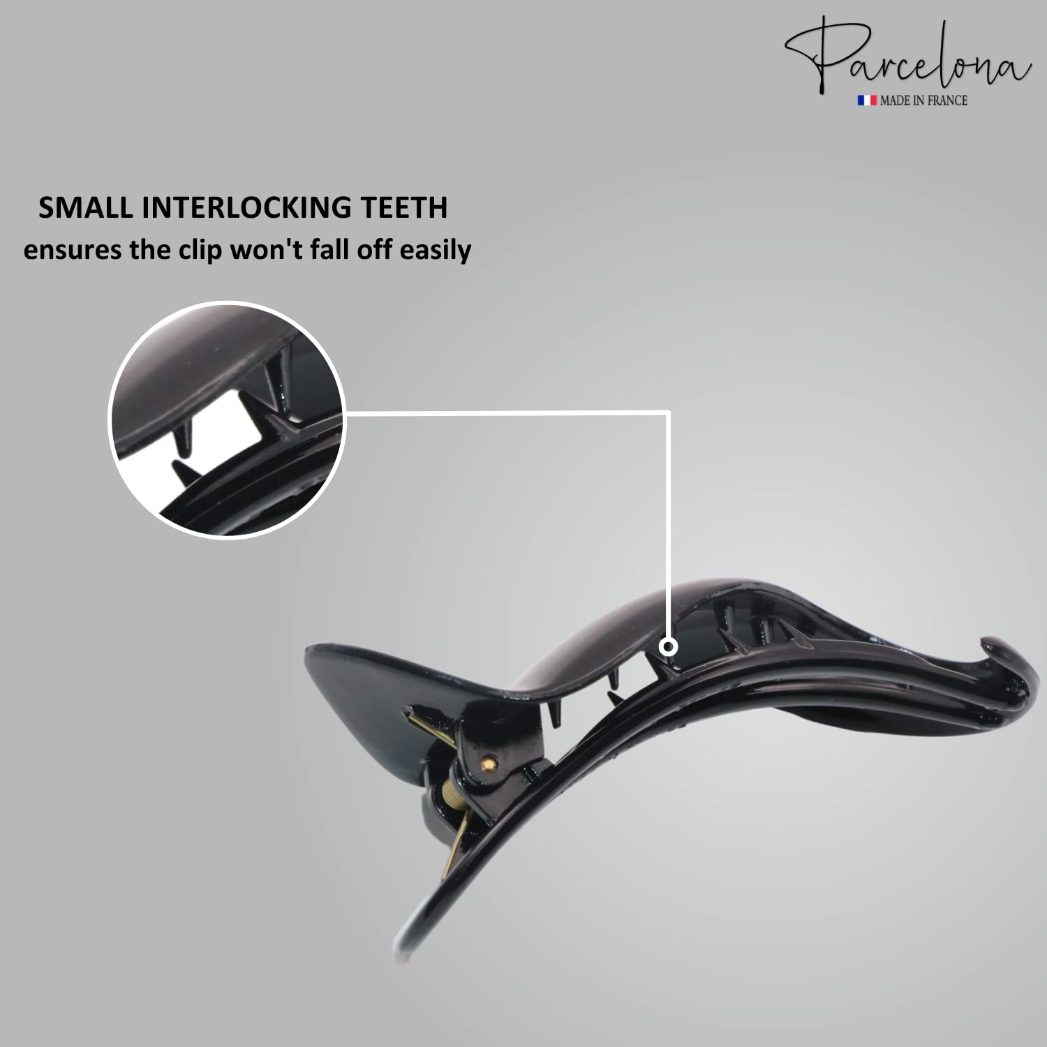 Parcelona French Medium Crochet Cellulose Black Hair Side Slider Claw Clip