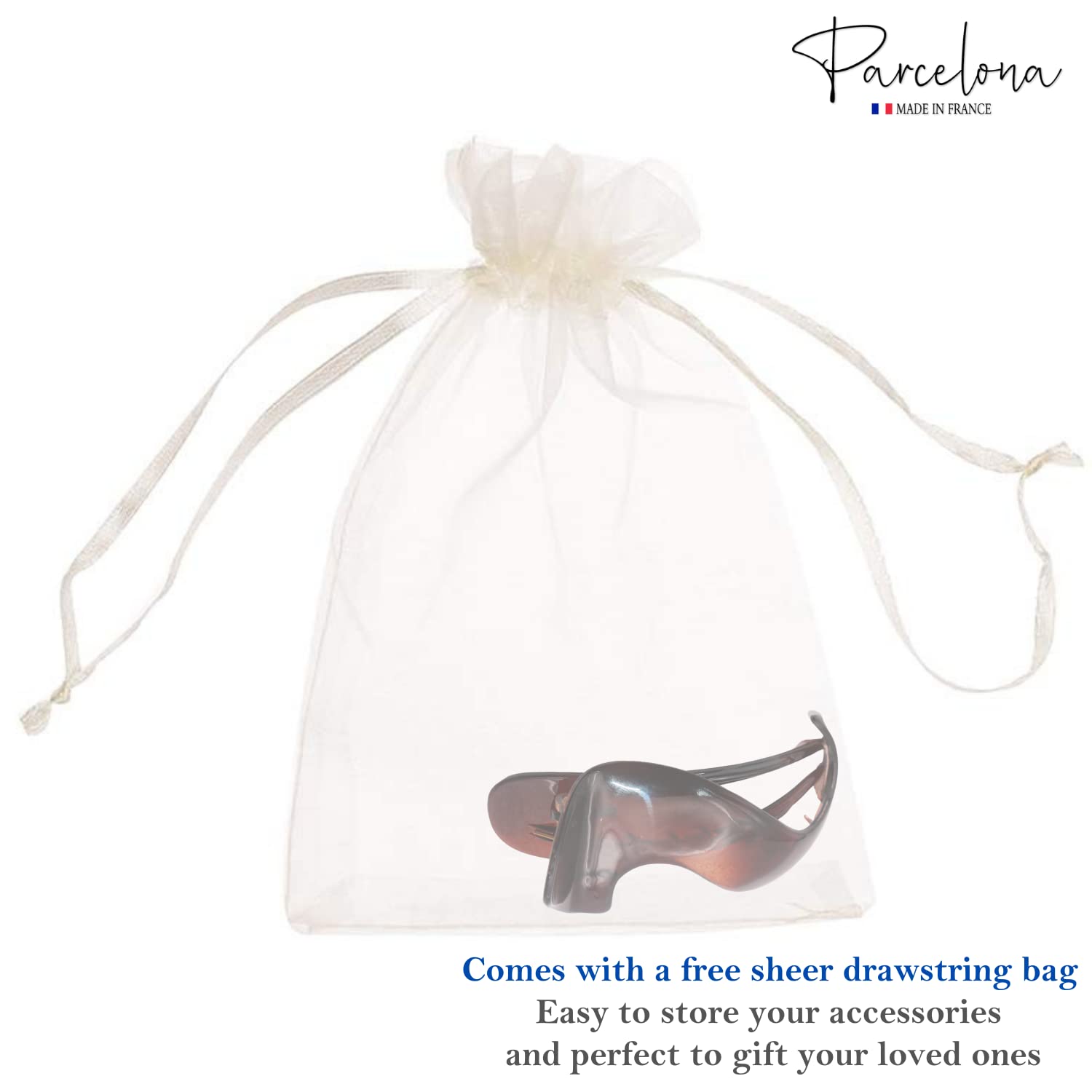 Parcelona French Medium Crochet Cellulose Black Hair Side Slider Claw Clip