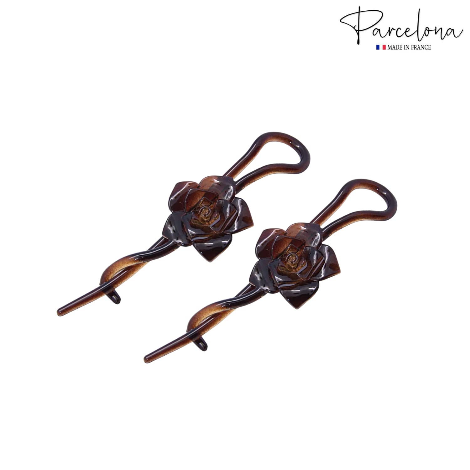 Parcelona French Rose Flower Twist N Clip Cellulose Hair Barrette for Women