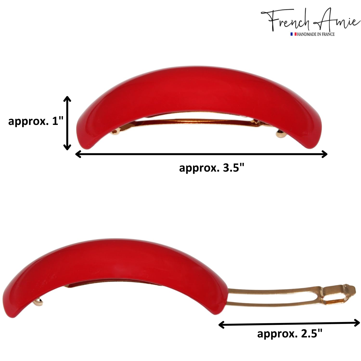 French Amie Curved Oblong Large Cellulose Handmade Hair Barrette for Women