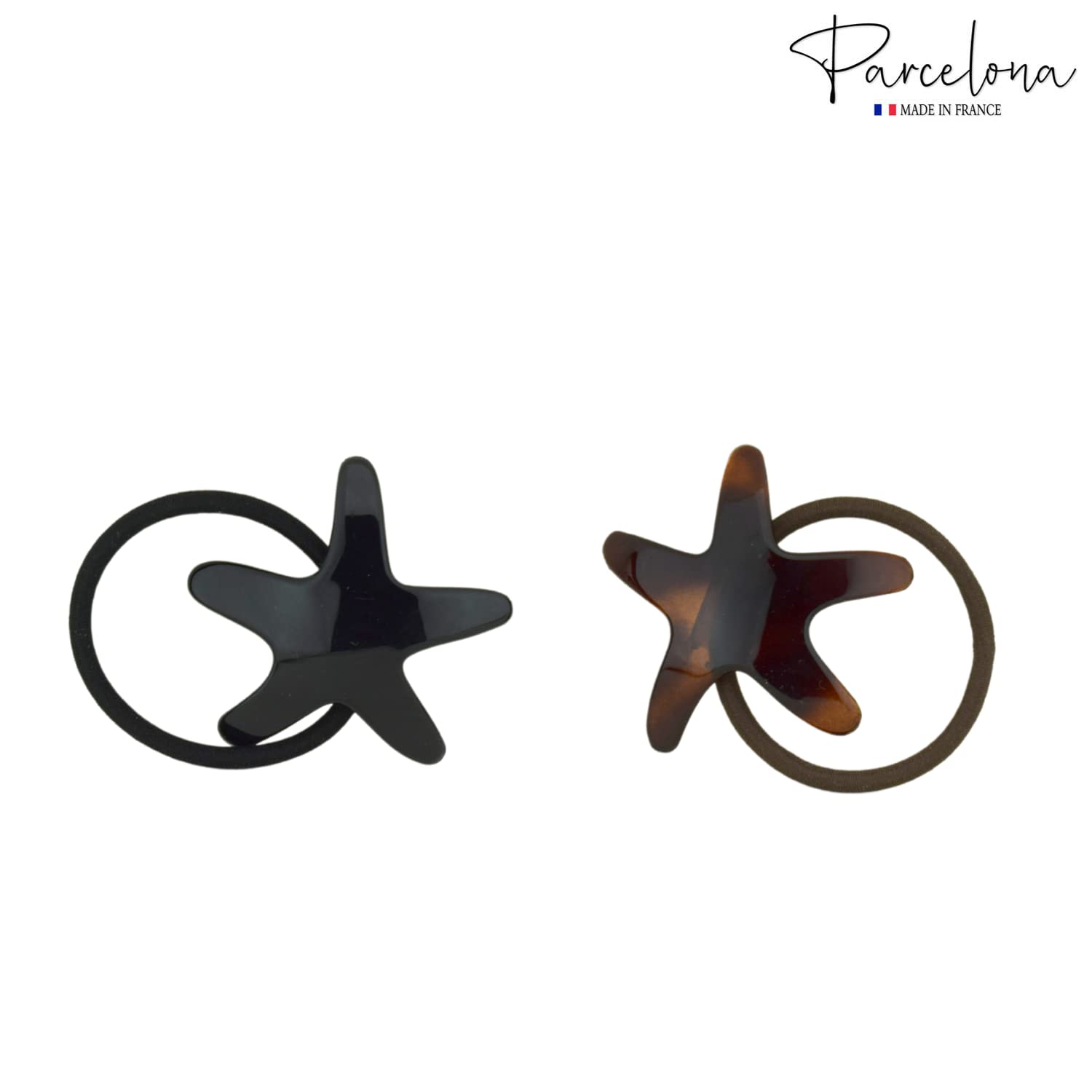Parcelona French Star Brown Shell and Black Ponytail Holder Hair Elastic