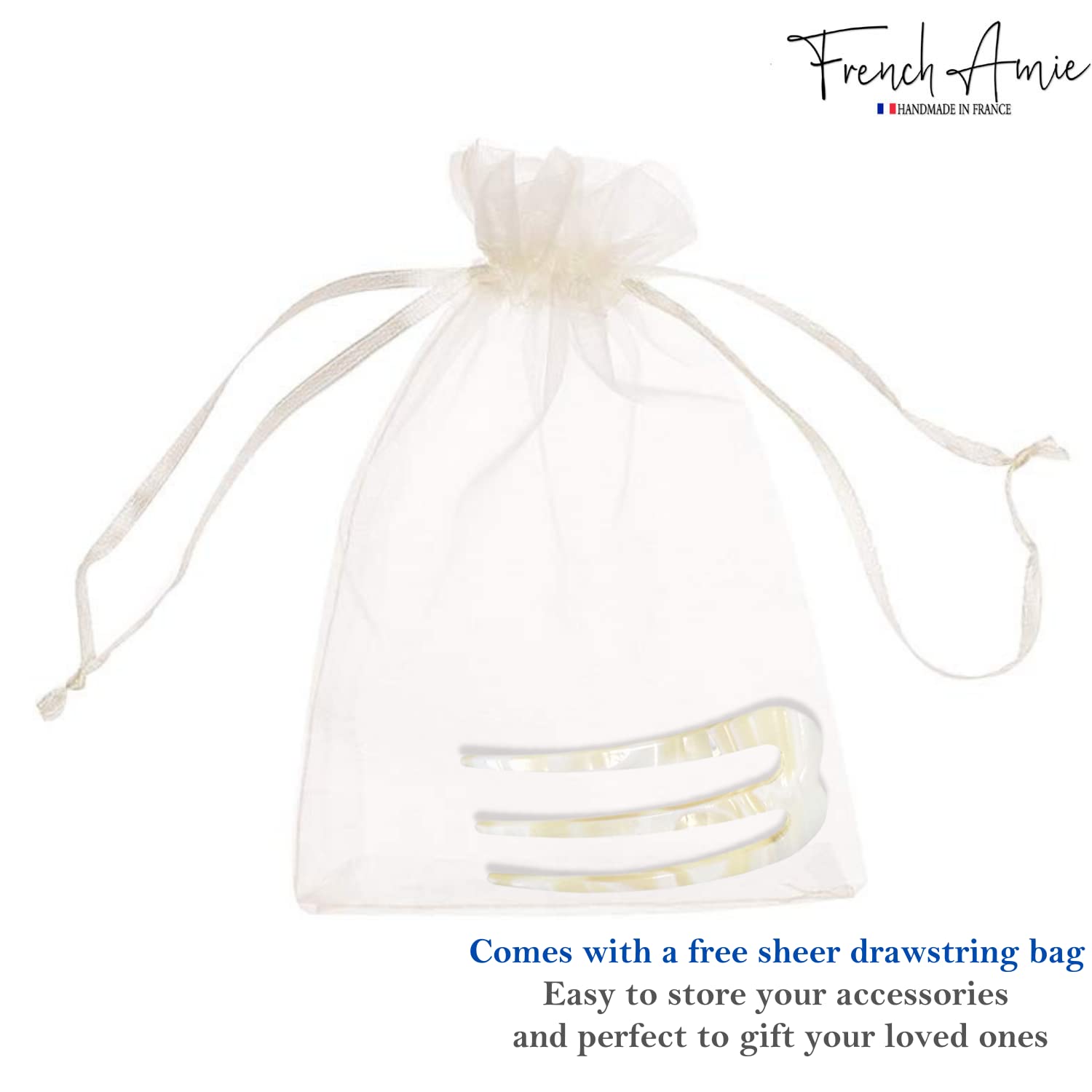 French Amie Tri Prongs 3" Medium Handmade Cellulose Bun Holder Women Hair Pin