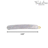 French Amie Rounded Oblong Small Silver Glitter Celluloid Snap Hair Clip 2Pcs