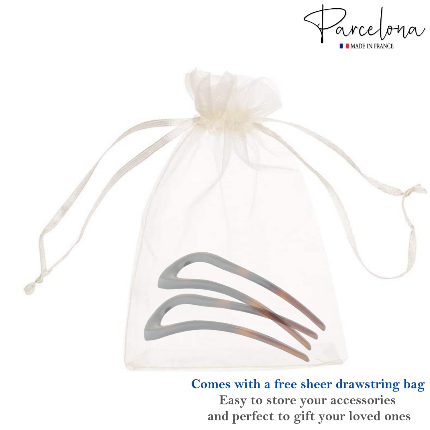 Parcelona French Curved U Large Cellulose Chignon Wavy Hair Stick for Women