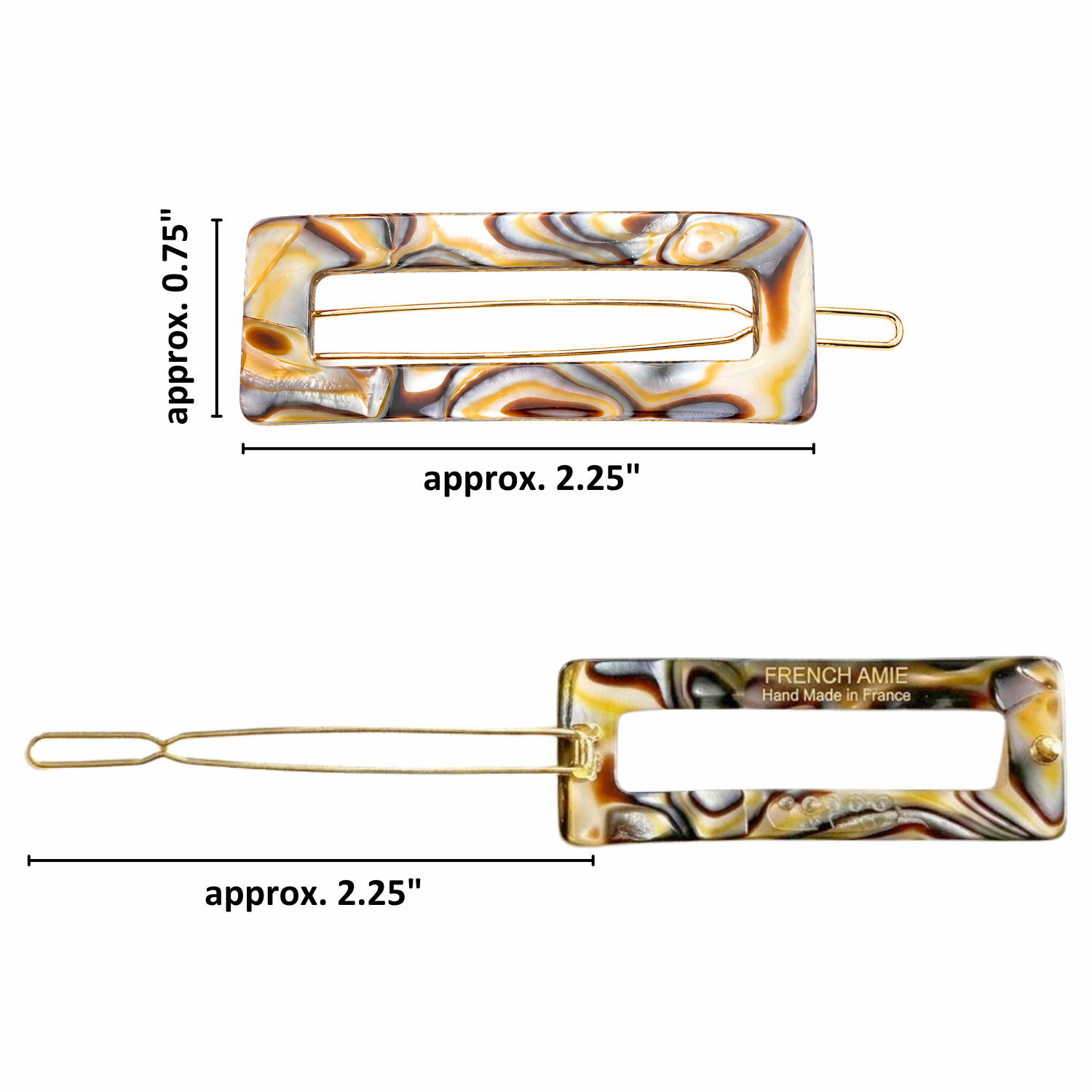 French Amie Small 2.25 Inch Open Window Rectangle Hair Barrette Clip Set of 2