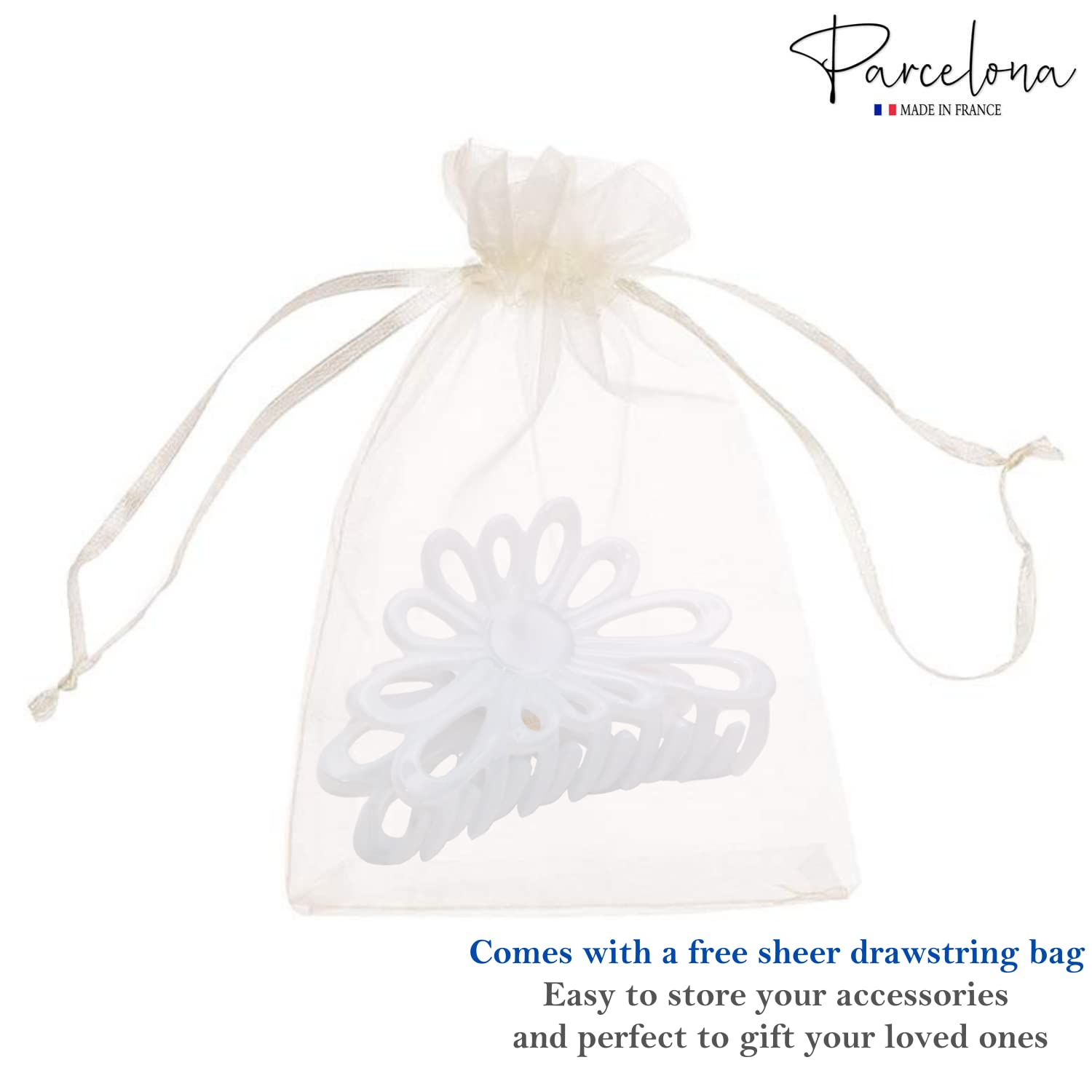 Parcelona French Plume Medium 3" Cellulose Acetate Hair Claw for Women and Girls