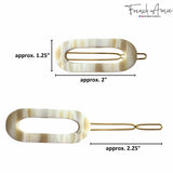 French Amie Mini Oval 2” Celluloid Handmade Snap Tige Boule Hair Clips