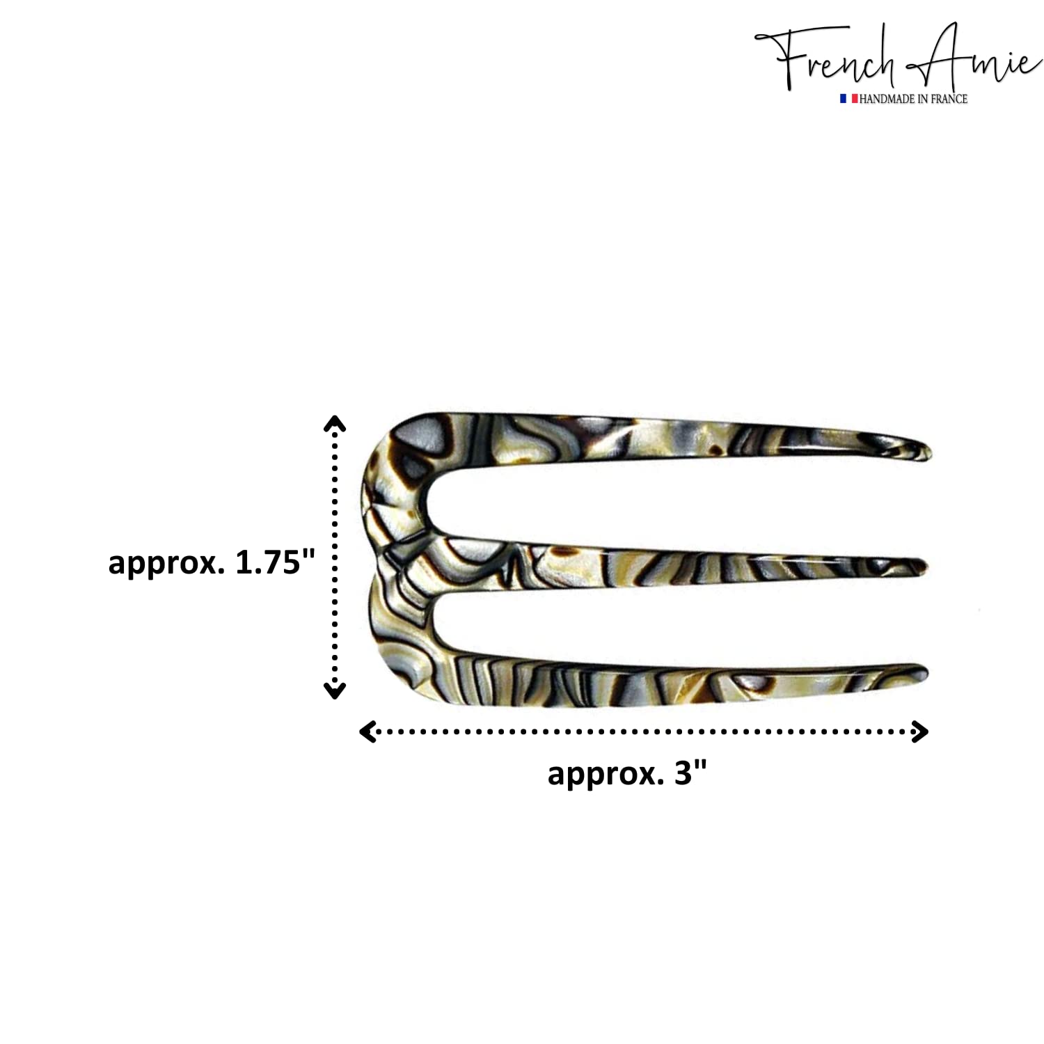 French Amie Tri Prongs 3" Medium Handmade Cellulose Bun Holder Women Hair Pin