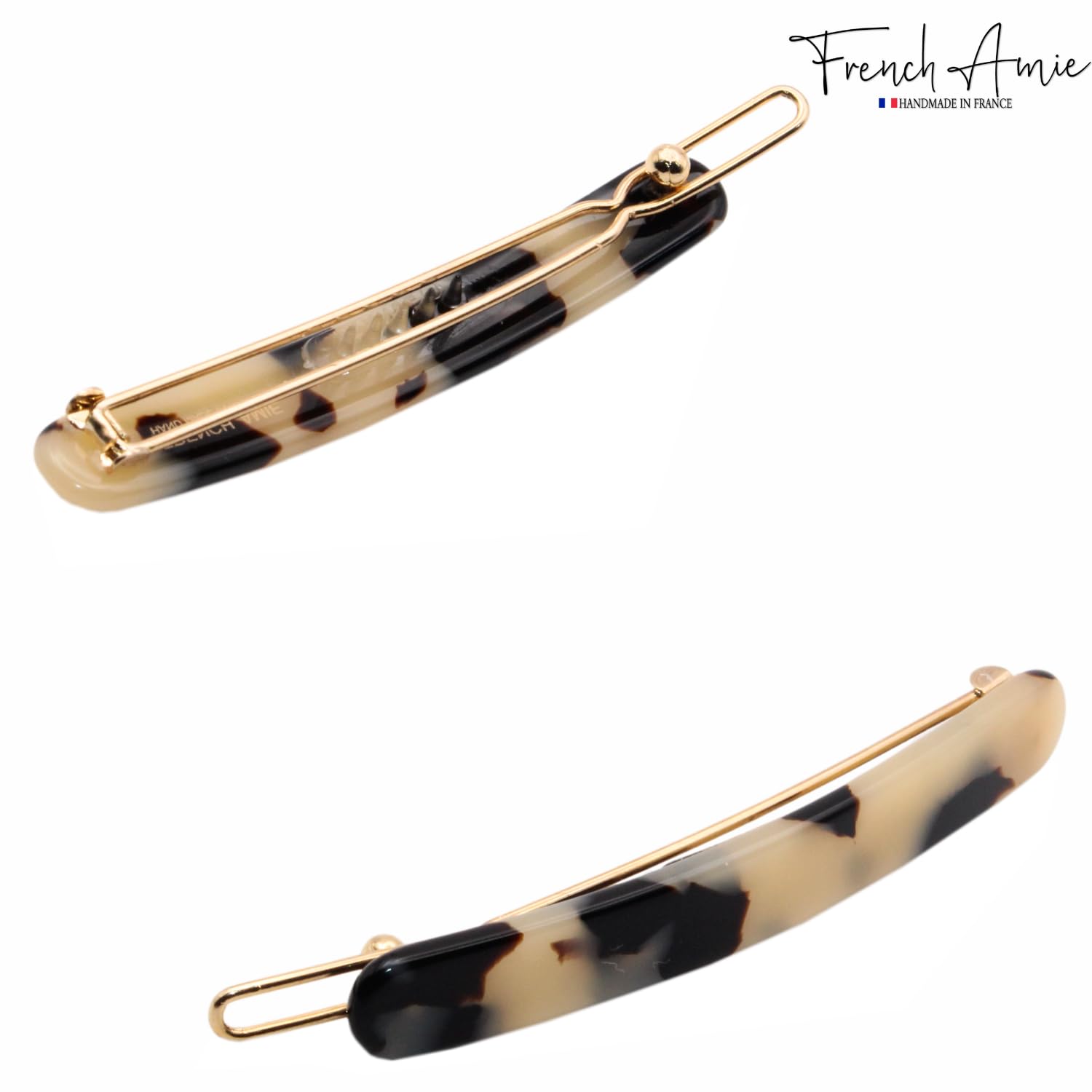 French Amie Rounded Oblong Small 2.5" Tige Boule Metal Clasp Hair Barrettes