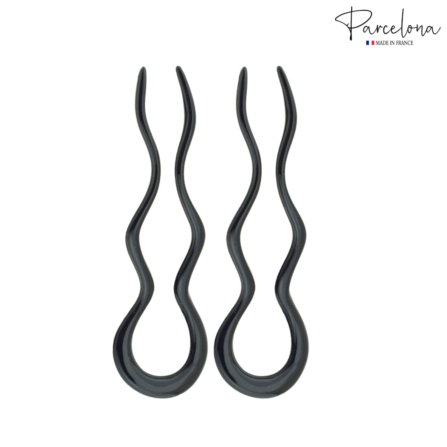 Parcelona French Black 4 Inch Large 2 Pins Wavy Crink U Shaped Hair Pin
