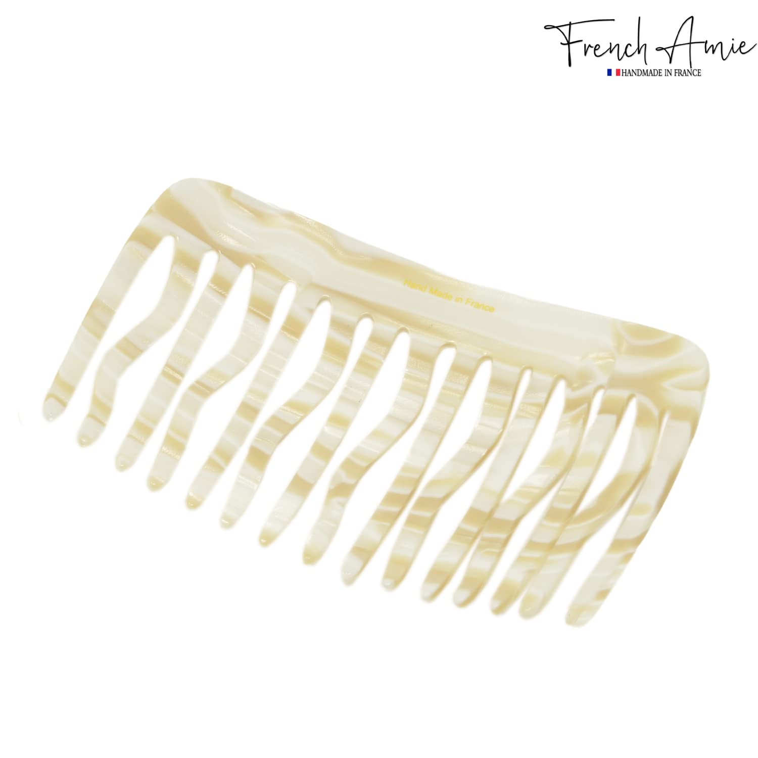 French Amie Handmade Large Tokyo and Ivory Celluloid 15 Teeth Side Hair Comb