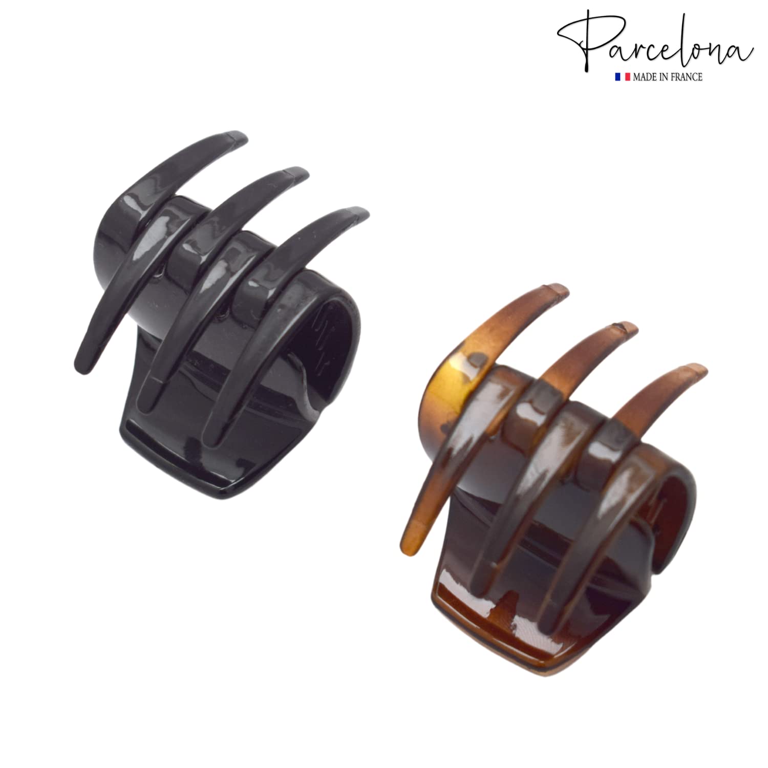 Parcelona French Neo Small Black N Shell Covered Spring Cellulose Hair Claw Clip