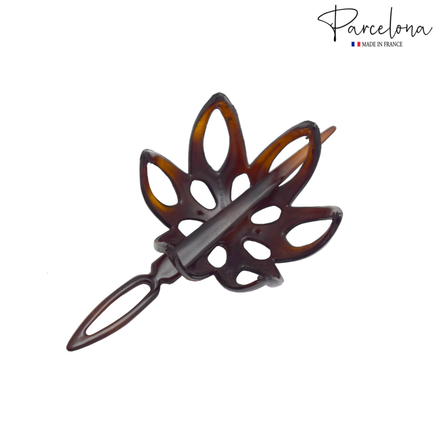 Parcelona French Fleur Small Shell Cellulose Acetate Hair Slider Bun Cover with Stick