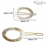French Amie Oval Hoop Small 1 1/4” Celluloid Handmade Hair Barrette Clips(2 Pcs)