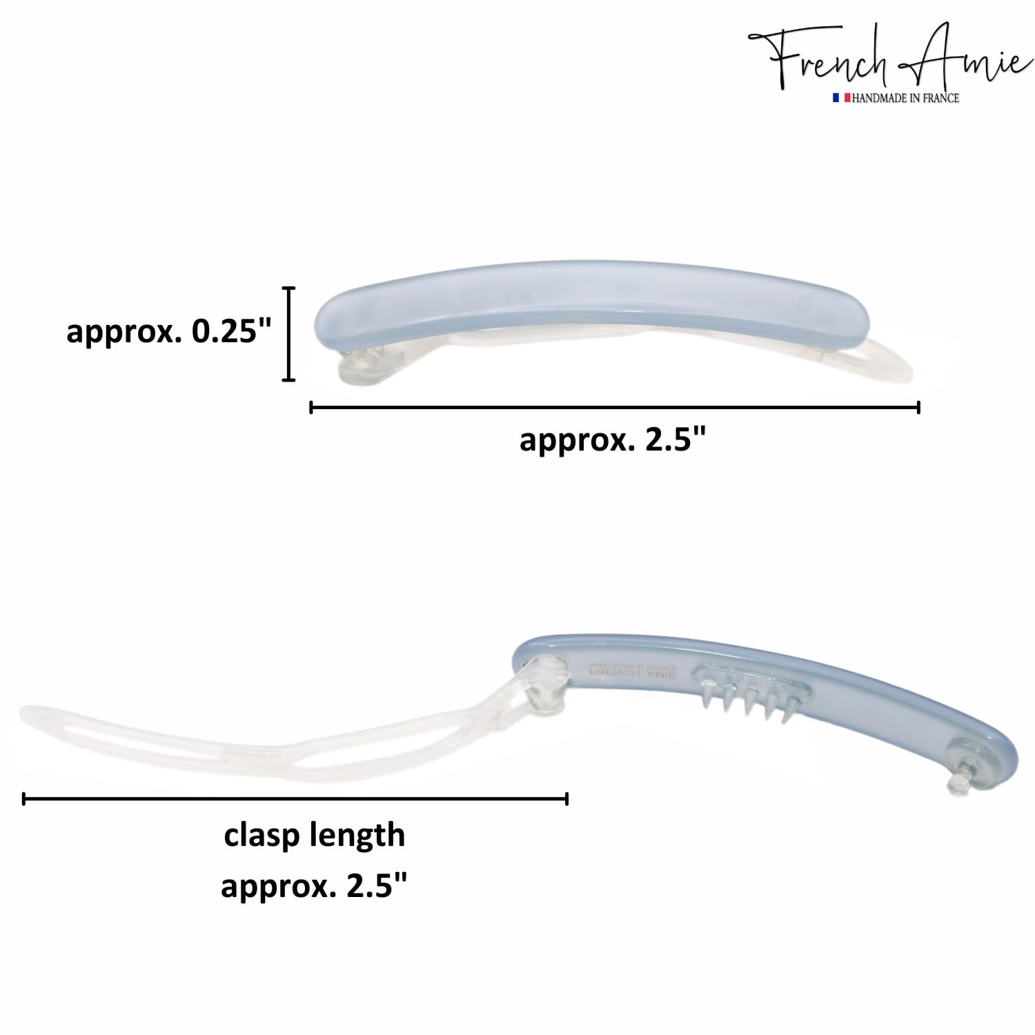 French Amie Rounded Oblong Small Cellulose No Metal Hair Slide Barrettes(2 Pcs)
