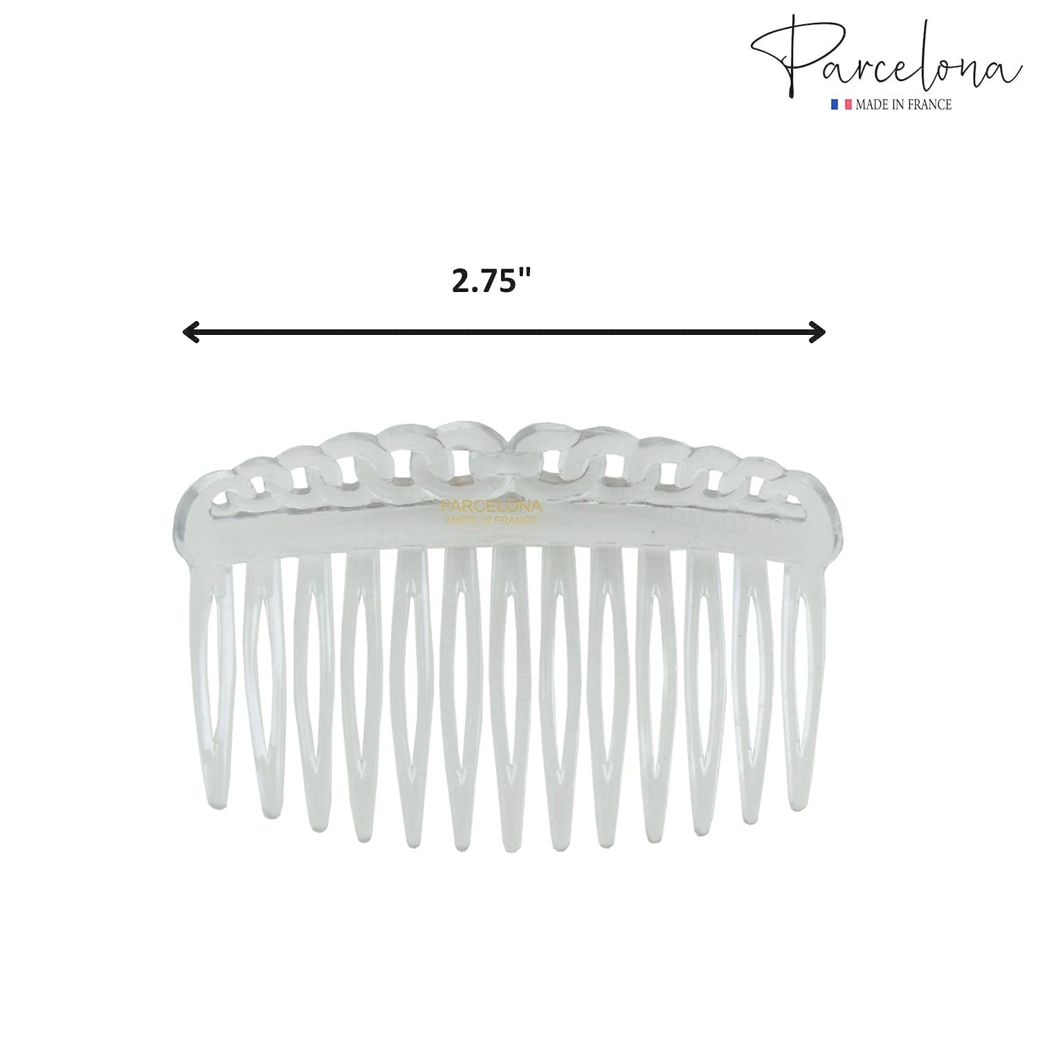 Parcelona French Loop Edge Clear Small 2 3/4" Cellulose Side Hair Combs (2 Pcs)