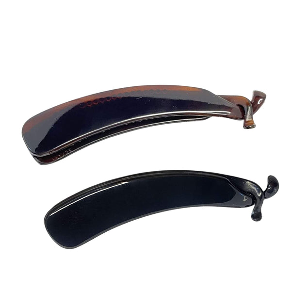 Parcelona French Lock Black and Brown 4” Set of 2 Celluloid Banana Hair Clips