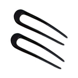 Parcelona French U Shaped Prong Black Large Set of 2 No Metal Chignon Hair Pins