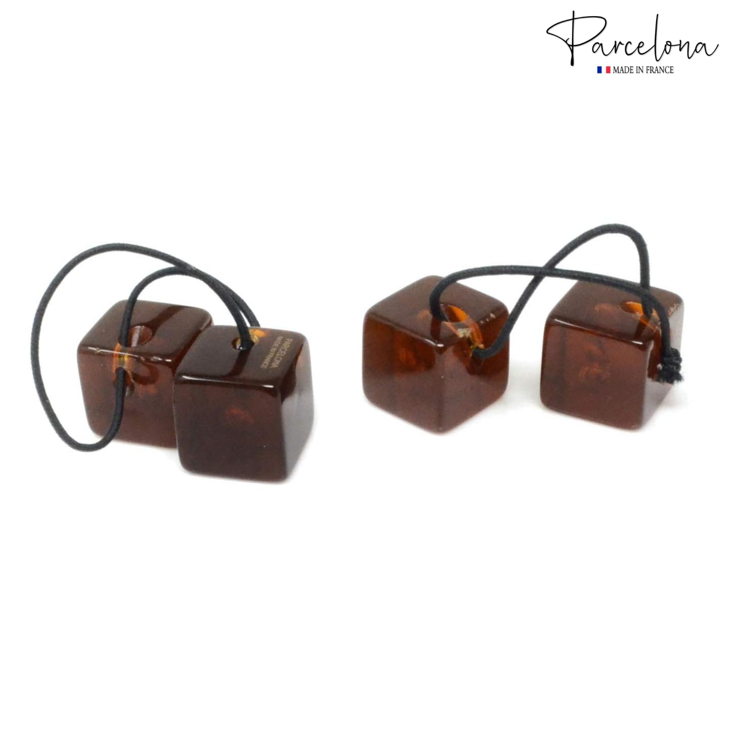 Parcelona French Twin Cube Small Cellulose Acetate Elastic Hair Ties (2 Pcs)