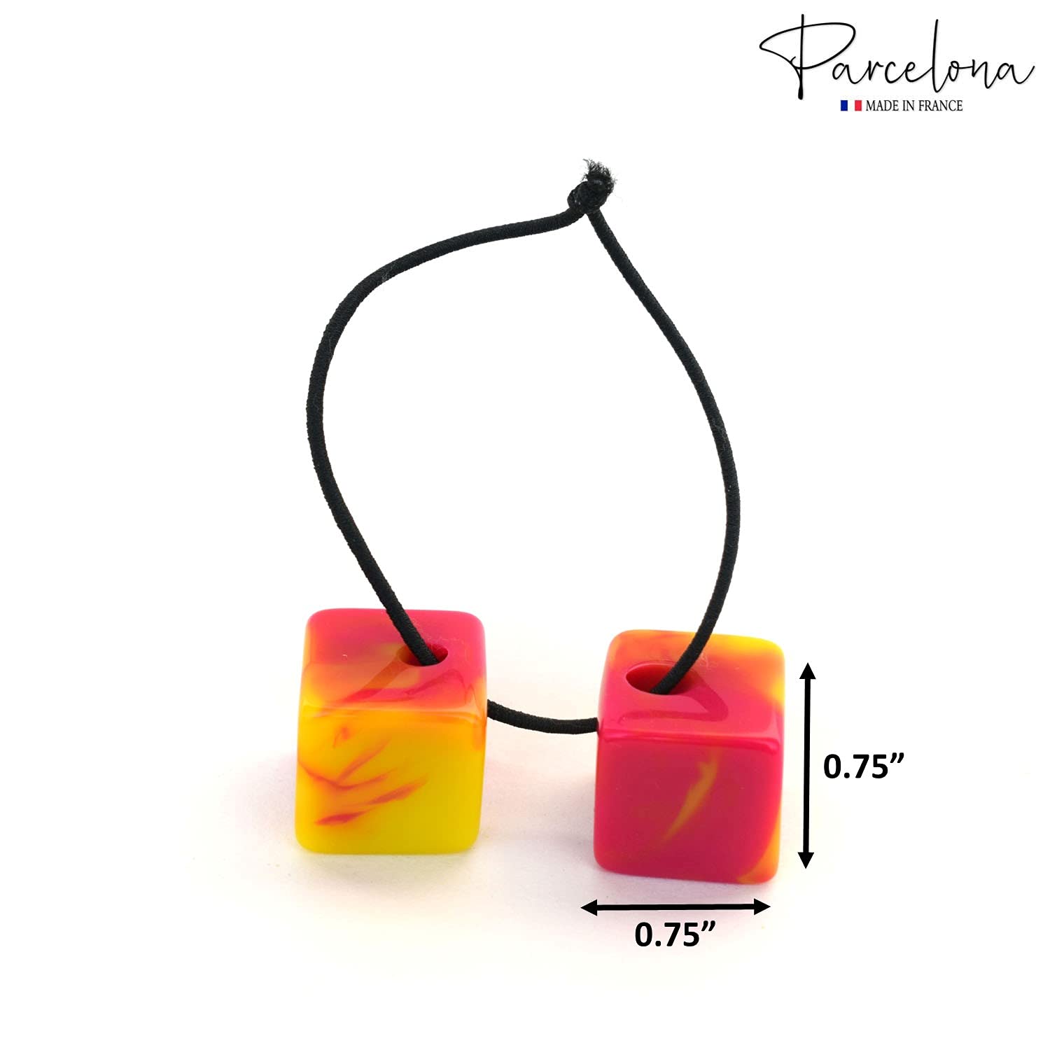 Parcelona French Twin Cube Small Cellulose Acetate Elastic Hair Ties (2 Pcs)