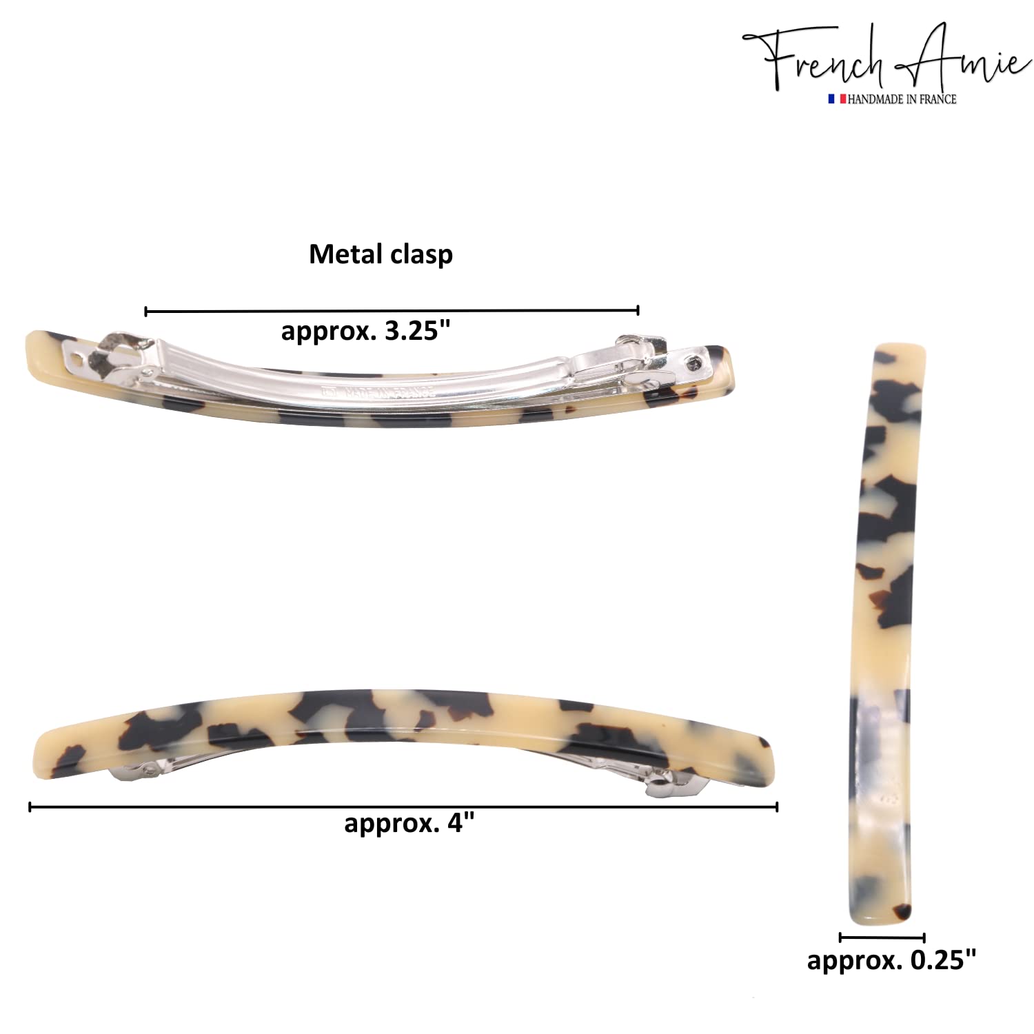 French Amie Long And Thin Large 4” Cellulose Handmade Hair Clip Barrette