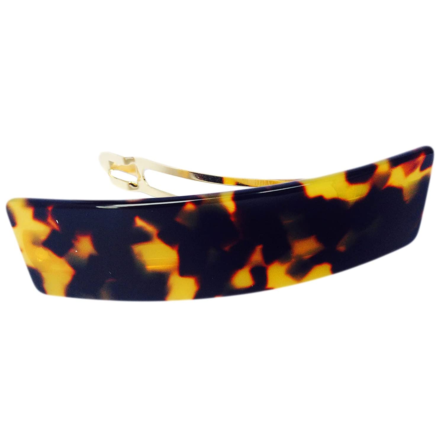 French Amie Fine Wide Rectangular 3" Cellulose Acetate Handmade Hair Clip Barrette