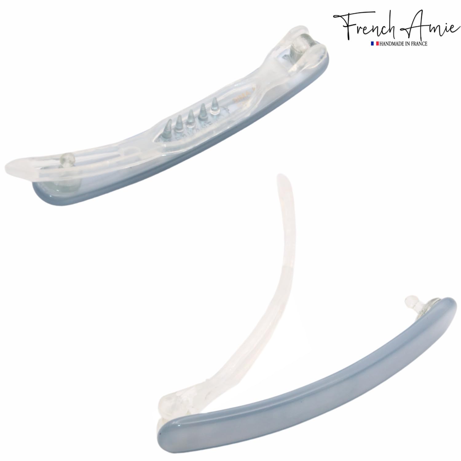 French Amie Rounded Oblong Small Cellulose No Metal Hair Slide Barrettes(2 Pcs)