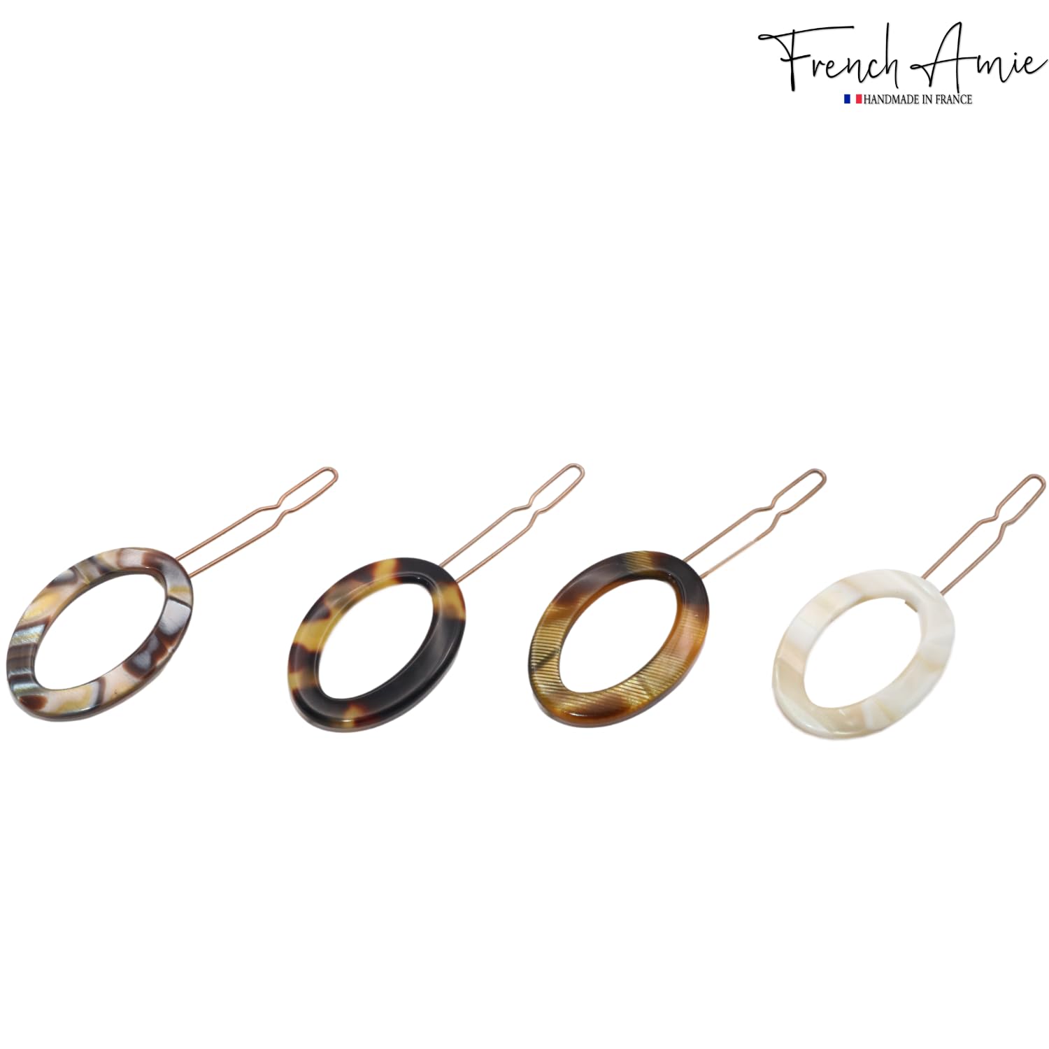 French Amie Oval Hoop Small 1 1/4” Cellulose Handmade Hair Barrette Clips(4 Pcs)