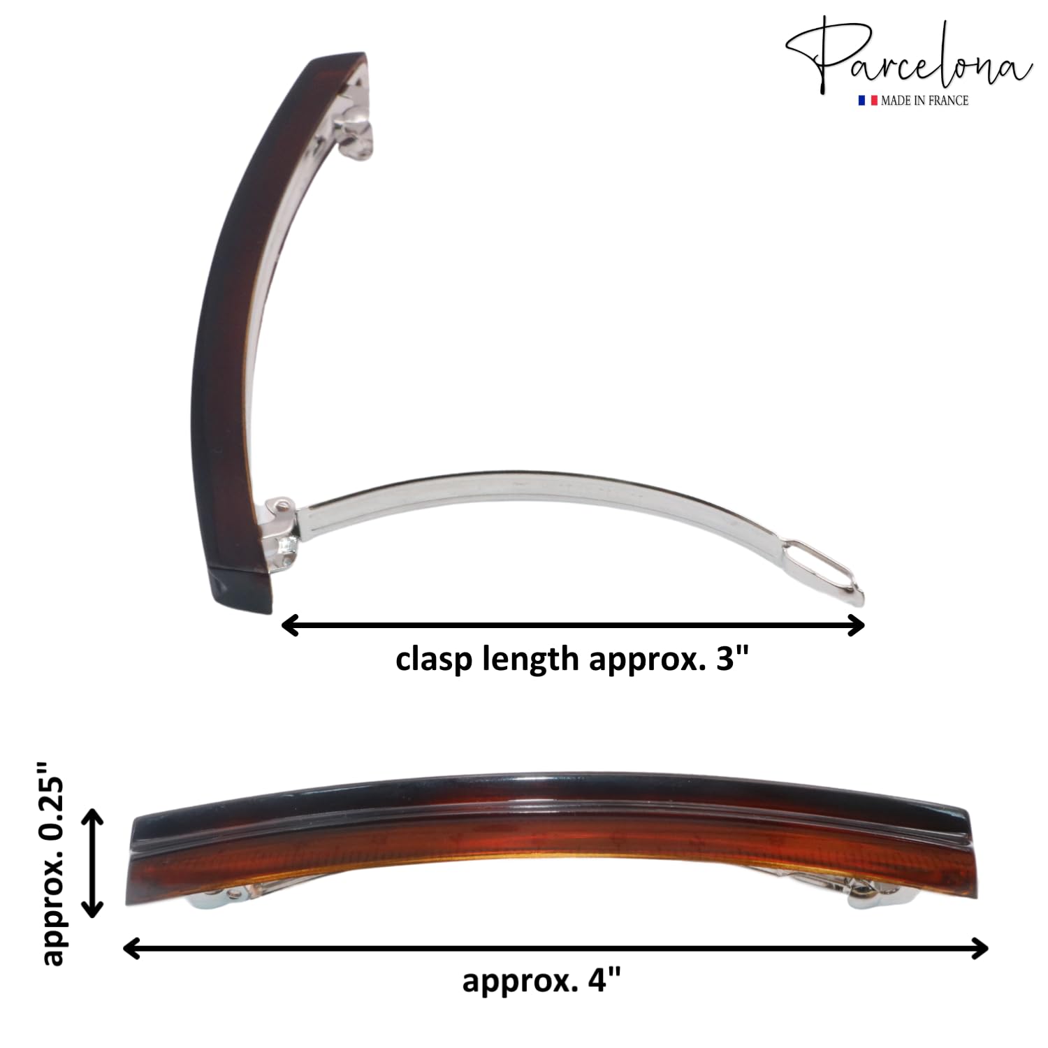 Parcelona French Sleek Groove Shell and Black Large Cellulose Hair Clips(2 Pcs)